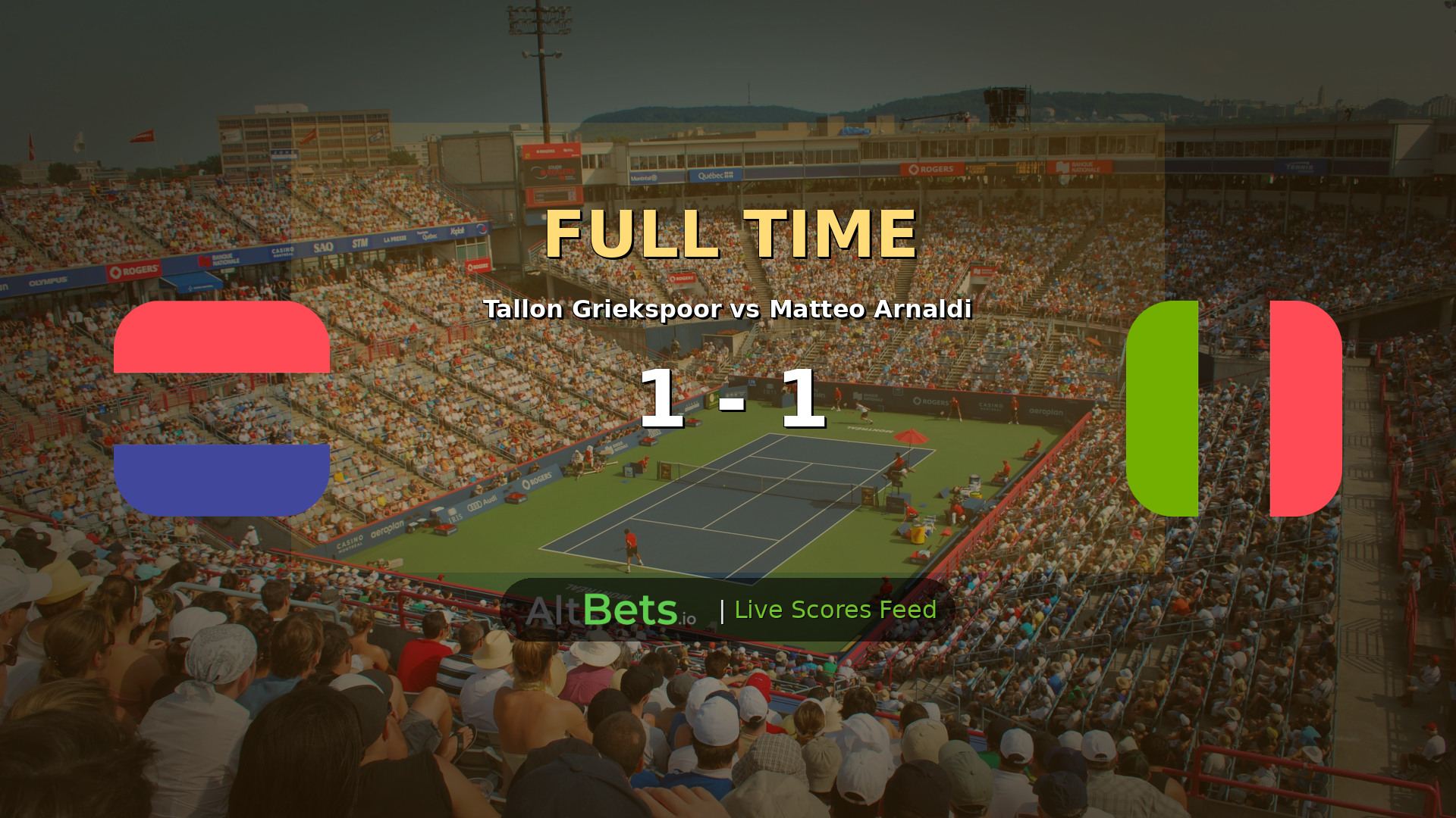 Tallon Griekspoor vs Matteo Arnaldi Ends Level at 1-1 in Montreal ATP 1000 Third Set Drama